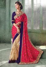 Load image into Gallery viewer, BEIGE & RED Indian Pakistani Designer Bollywood Wedding Embroidered Party Wear Saree - Ethnicyug