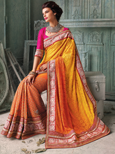 Load image into Gallery viewer, Orange & Yellow Indian Pakistani Designer Bollywood Wedding Embroidered Saree u00f8u00e5 u00e5
