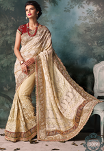 Load image into Gallery viewer, Heavy BEIGE Indian Pakistani Karachi Designer Bollywood Wedding Embroidery Saree u00f8u00e5 u00e5
