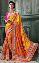 Load image into Gallery viewer, Orange &amp; Yellow Indian Pakistani Designer Bollywood Wedding Embroidered Saree u00f8u00e5 u00e5
