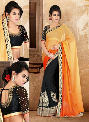 Black Color Satin Saree - Ethnicyug